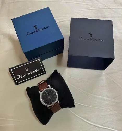 Relógio Jean Vernier Caixa Aço Pulseira Couro Marrom Social JV334 - Novo - Na Caixa
