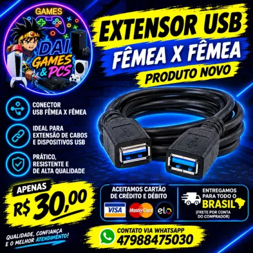 Cabo USB extensor Fêmea xFêmea