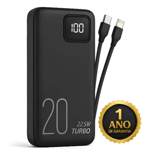 Carregador Portátil Power Bank Turbo 20000mah universal para iphone samsung 20w Display