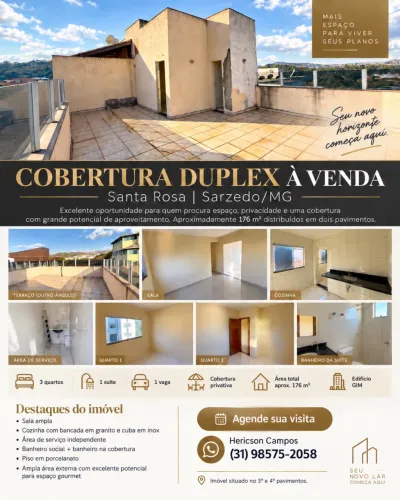? COBERTURA DUPLEX À VENDA - SANTA ROSA | SARZEDO/MG