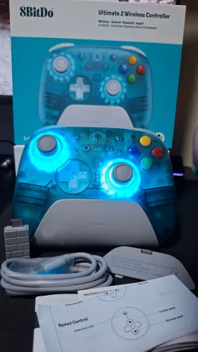 Novo. Controle 8bitdo ultimate 2 clean blue. Tecnologia TMR, hall effect, Wiriless e BT