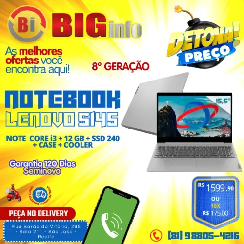 Notebook Lenovo Ideapad S145 I3 8130u 12gb Ddr4 240gb SSD - Em ate 10x Fixas 