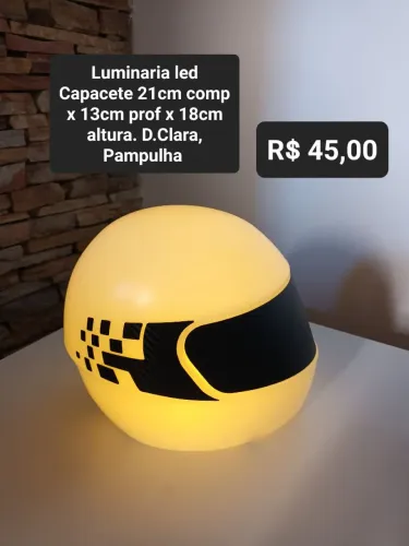 Luminaria led capacete branco e preto
