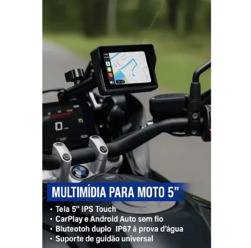 Central Multimídia MP5 para Moto 5" com Bluetooth CarPlay Android Tela Touch À Prova Dágua