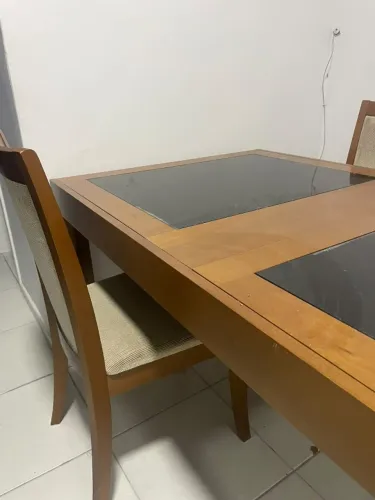 Mesa de Jantar retangular extensível, madeira e vidro