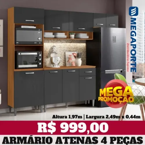 Armário de Cozinha Completo 2 Nichos Balcão 3 Portas (NOVO) Entrega Grátis! 