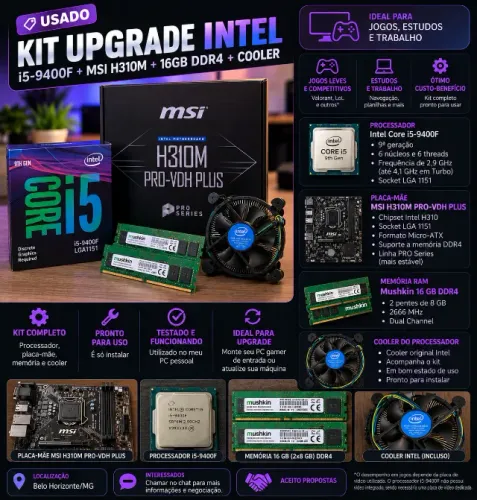 KIT UPGRADE GAMER i5-9400F + MSI H310M + 16GB DDR4 + COOLER