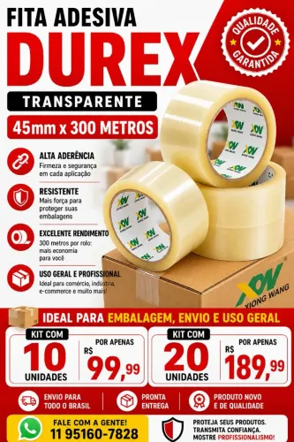 Fita Adesiva Transparente para Embalagem 42mm x 300m Alta Resistência