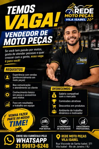 Vendedor de Moto Peças (Somente com Experiência em Peças de moto)