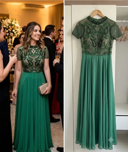VENDO VESTIDO DE FESTA VERDE BORDADO