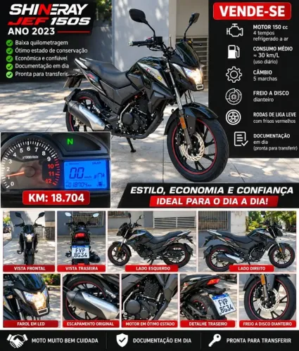 VENDO SHINERAY JEF 150S - ANO 2023 KM: 18.704 SEM SÉBITOS PRONTA PARA TRANSFERIR.