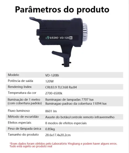 Led Iluminador Led Cob Vedo Vd-120bi 120w Regulavel Bicolor 2700- Para Studio