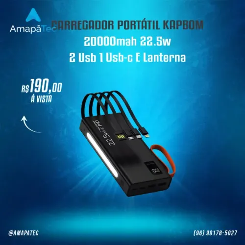 Carregador Portátil Sem Fio Por Indução Powerbank 20000mah