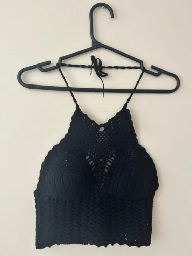 Cropped de Crochê Preto Artesanal
