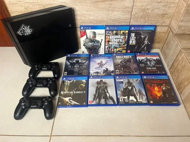 Ps4 Fat 500gb  + 3 Controles + 12 Jogos Físicos
