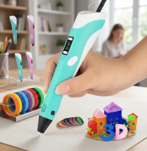 Caneta 3D Profissional Infantil com Display LED Digital com Kit de Filamentos Coloridos