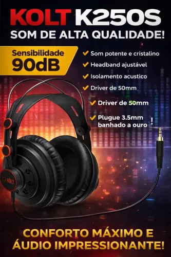 Fone de ouvido Kolt K250S Studio Profissional