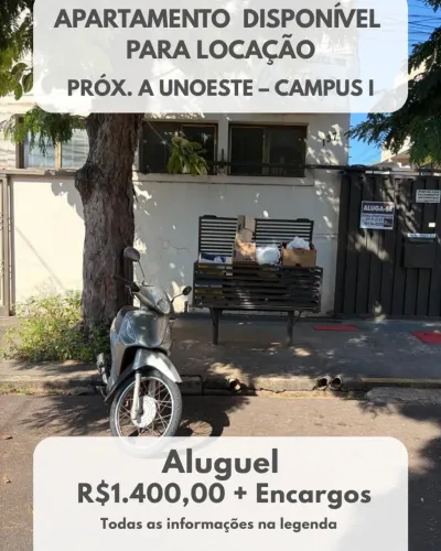 Apartamento para locação na Rua da Constituição  a um quarteirão da UNOESTE!