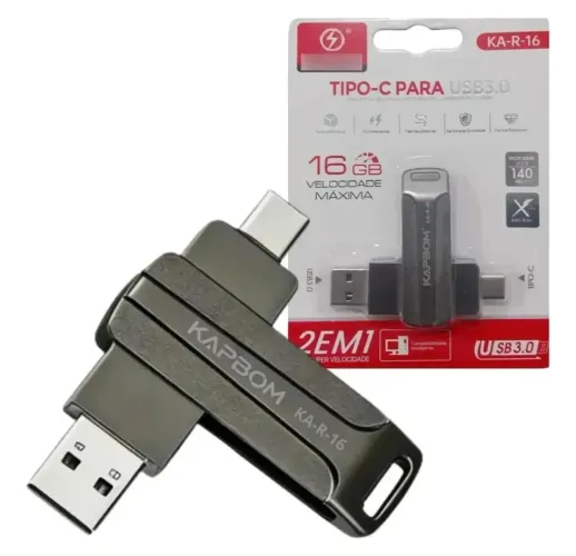 Pendrive 3.0  conector 2 em  1 usb  C