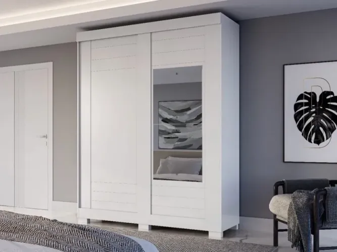Guarda Roupa Ayla ACP 100% MDF, 02 Portas deslizantes e 02 Gavetas - Entrega Imediata;