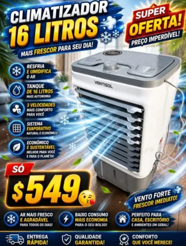 Climatizador 16 litros novo na promoção