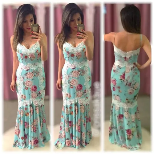 Vestido Longo Sereia Floral - NOVO com Etiqueta