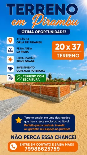 OPORTUNIDADE DE TERRENO EM PIRAMBU ( pé na areia)