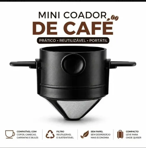 Mini filtro de café em aço inoxidável reutilizável.