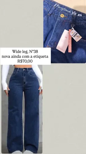 Calça wide leg ainda com a etiqueta, número 38