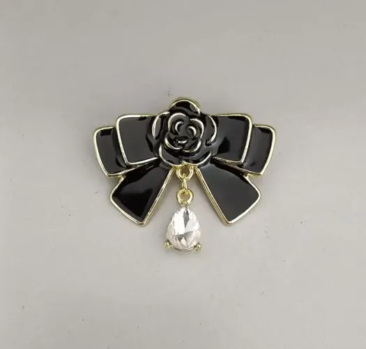 Broche de Laço Preto Pingente Gota (novo)
