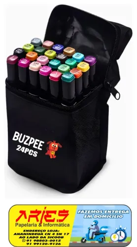 KIT 24 CORES CANETA MARCADOR PERMANENTE PONTA DUPLA BUZPEE MP-620