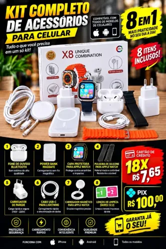 Smartwatch 2026 Novo X8 2.2 Polegadas + PowerBank para IOS Android Completo 7 em 1 l15 TWS