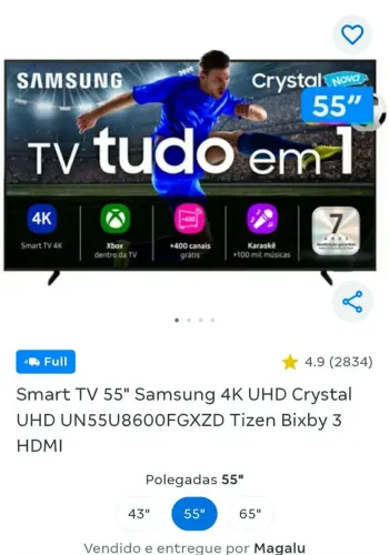 TV Samsung Crystal UHD 55 polegadas