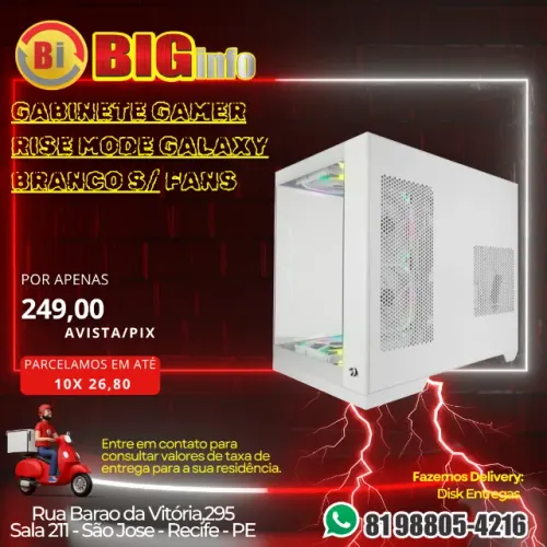 Gabinete PC Gamer Aquario | Rise Mode | Galaxy Glass White | Branco S/ Fan