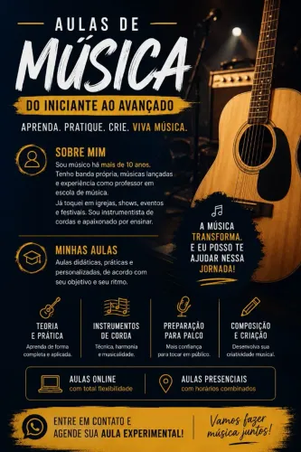Aulas de violão e contrabaixo personalizadas.