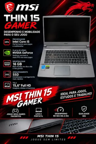 Notebook gamer MSI thin 15