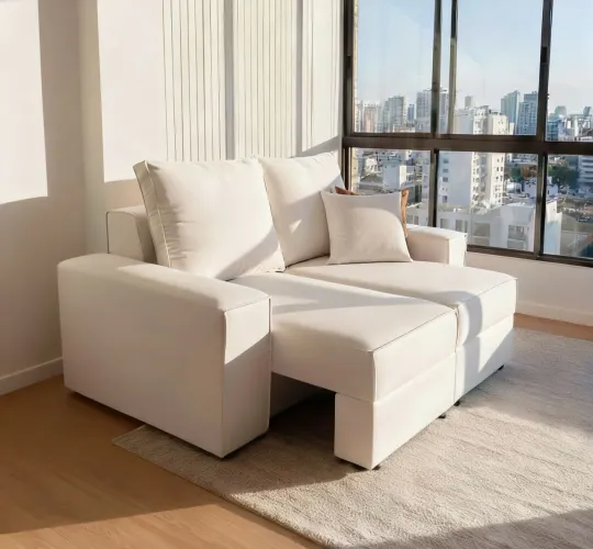 Sofá PEQUENO retrátil em LINHO bege.Entrego 