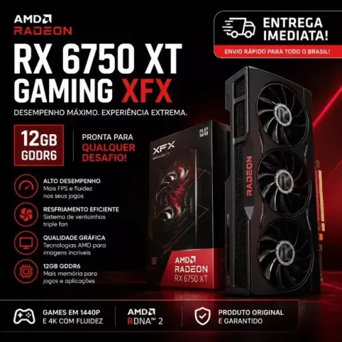 Placa de Vídeo XFX RX 6750 XT 12GB GDDR6 Gaming AMD Radeon