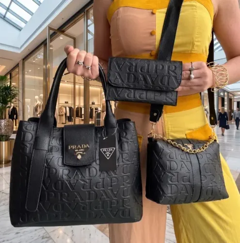Kit Feminino Bolsa Prada All Black Premium A Pronta Entrega