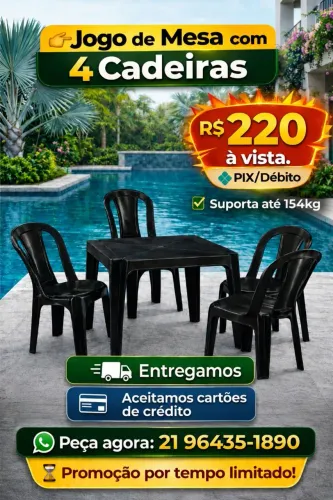 Mesas e cadeiras de plástico 