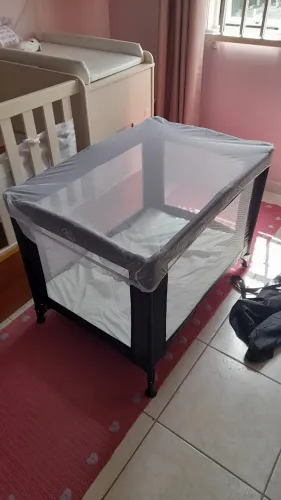 Berço Bebê Cercado Infantil Desmontável até 18Kg Portátil Preto Galzerano + Colchonet