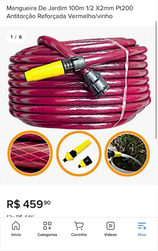 Mangueira De Jardim 100m 1/2 X2mm Pt200 Antitorção Reforçada Vermelho/vinho