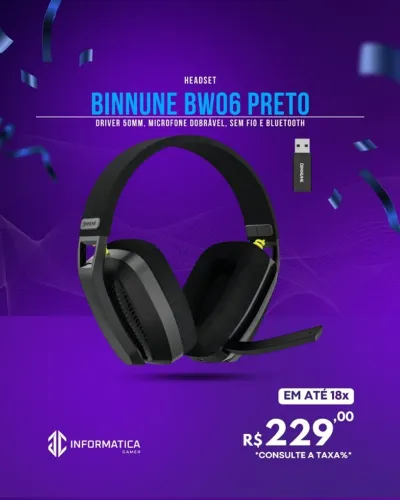 HEADSET BINNUNE BW06 PRETO