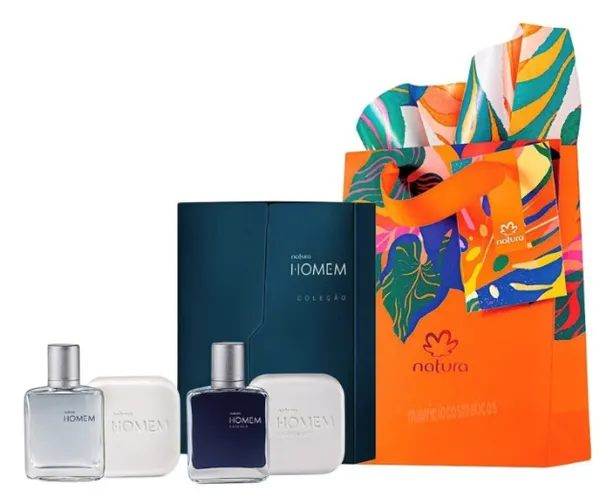 Kit Miniatura Homem Deo Colônia 25ml e Homem Essence Perfume 25ml + 2 Sabonetes Novo