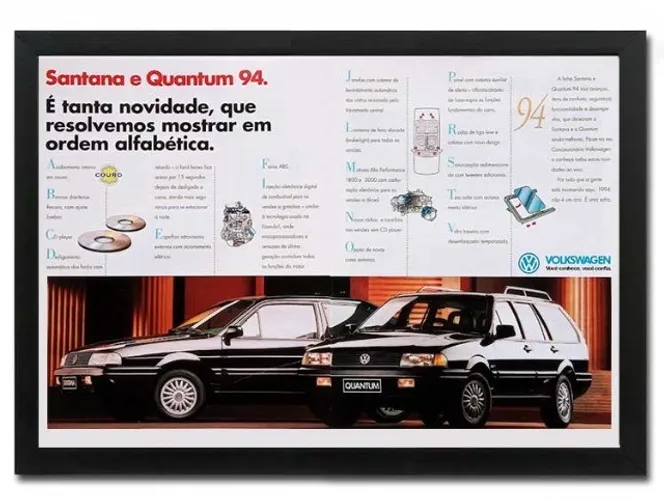 VW Santana e Quantum 1988 ou 1994 - Quadro decorativo com propaganda original de revista