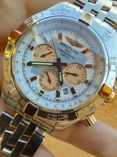 Relogio Breitling Chronomat Branco Cronos Dourados Vidro Safira 44mm