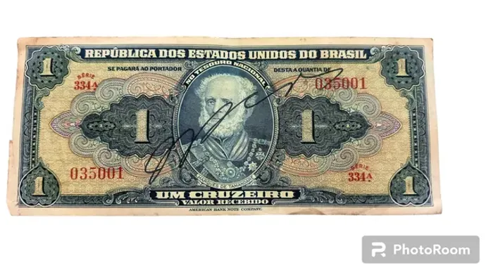 cédula de 1 cruzeiro autográfada Marquês de Tamandaré 1954.