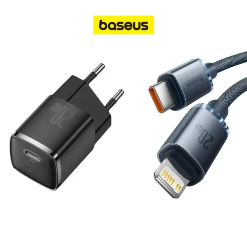 Carregador Turbo 20W BASEUS mais cabo Tipo C/Iphone 2 metros