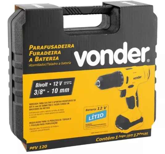 Parafusadeira e Furadeira Vonder 12v Profissional com Maleta 14 acessórios Bivolt