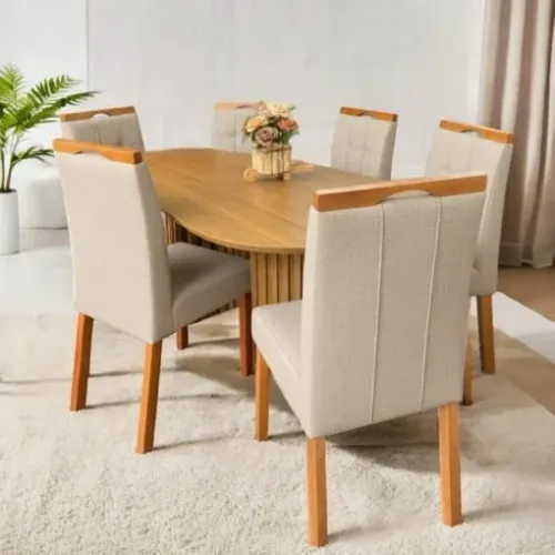 Mesa de Jantar Isis 180cm c 6 Cadeiras Shopia em Linho. Pronta Entrega. 0711